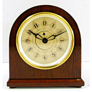 Hamilton-Sangamo 1930s Art Deco Wood and Brass Electric Desk Clock